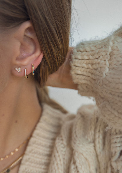 Multicolor Stone Huggie Earrings Sterling Silver Gold