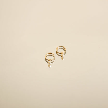 New Beginnings Pearl Hoop Earrings 14K Gold