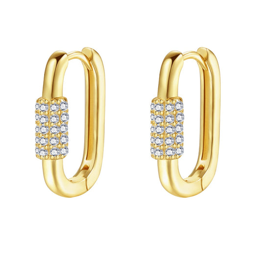 Oval Carabiner Huggie Earrings Sterling Silver Gold