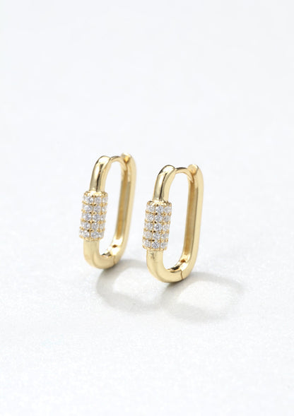 Oval Carabiner Huggie Earrings Sterling Silver Gold