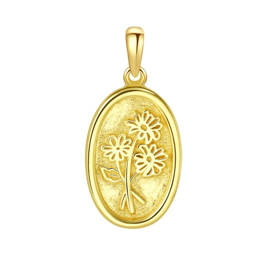 Oval Daisy Pendant Sterling Silver Gold