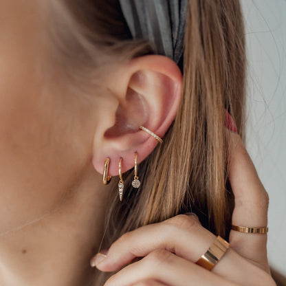 Oval Hoop Huggie Earrings Sterling Silver Gold