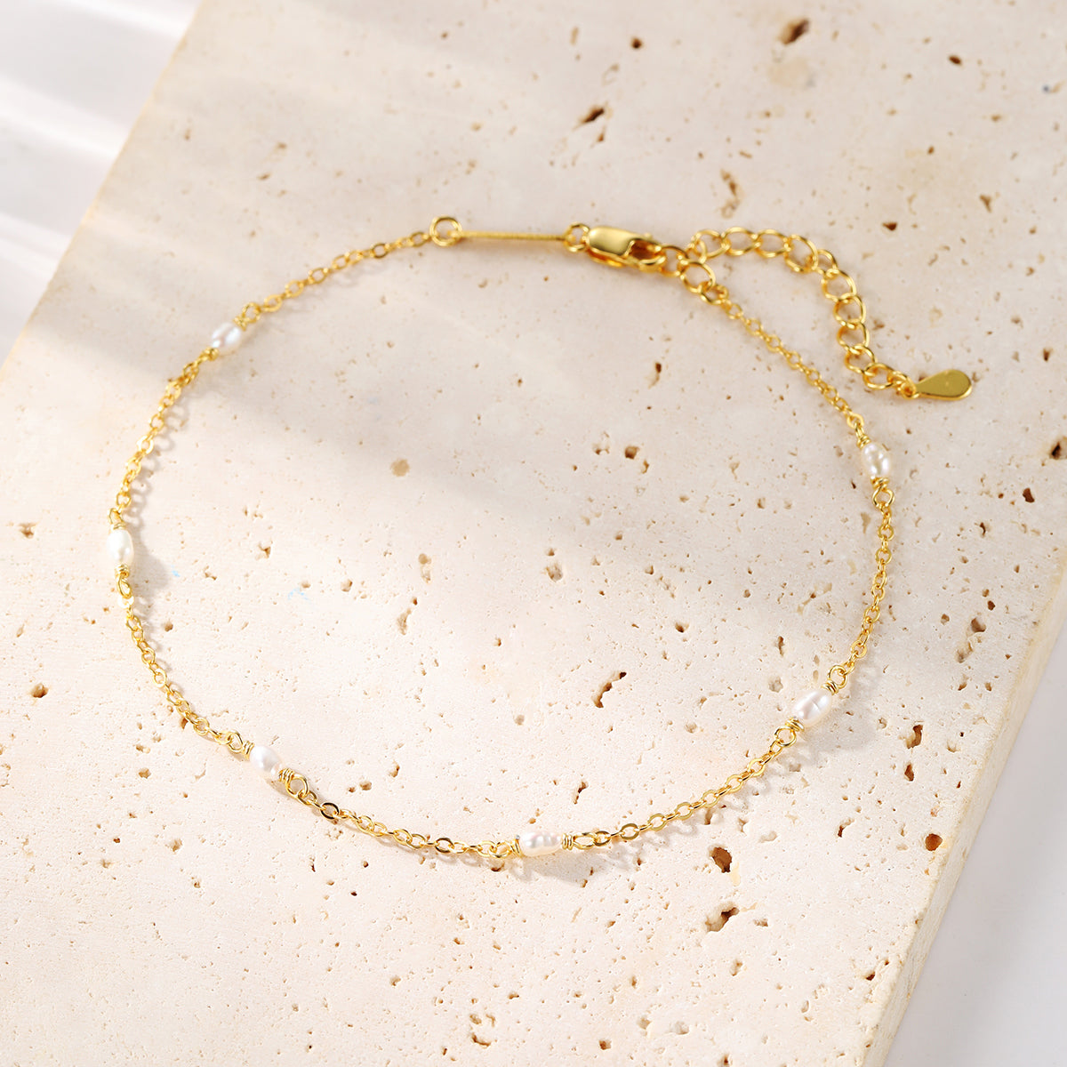 Pearl Chain Anklet Sterling Silver Gold