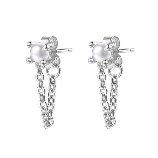 Pearl Chain Stud Earrings Sterling Silver