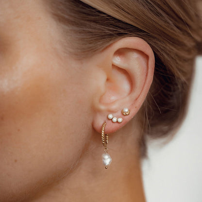 Pearl Hoop & Stud Earrings Set Sterling Silver