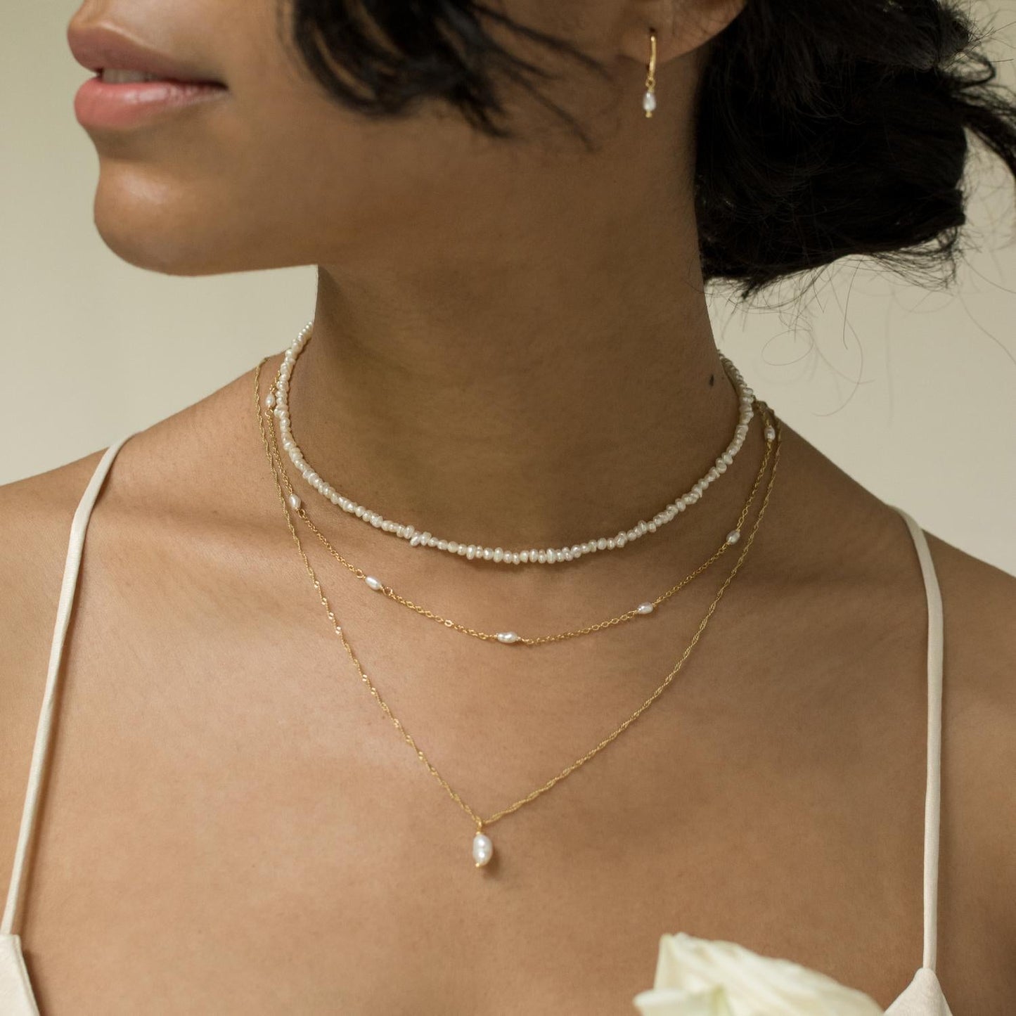 Pearl Layering Necklaces Set Gold Sterling Silver
