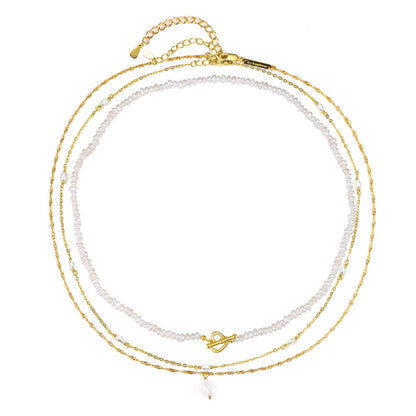 Pearl Layering Necklaces Set Gold Sterling Silver