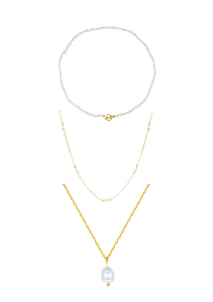 Pearl Layering Necklaces Set Gold Sterling Silver