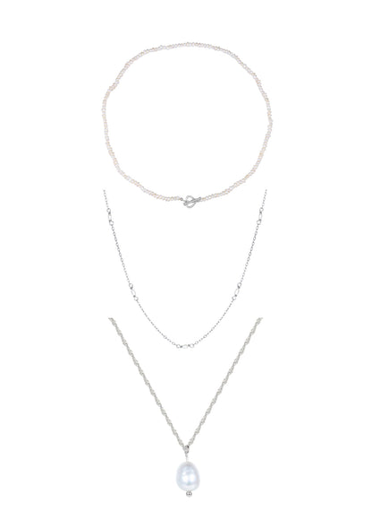 Pearl Layering Necklaces Set Sterling Silver