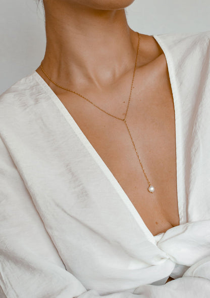 Pearl Pendant Lariat Necklace Sterling Silver