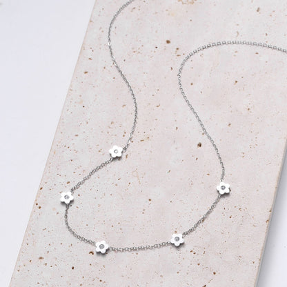 Petite Flower Charm Necklace Silver