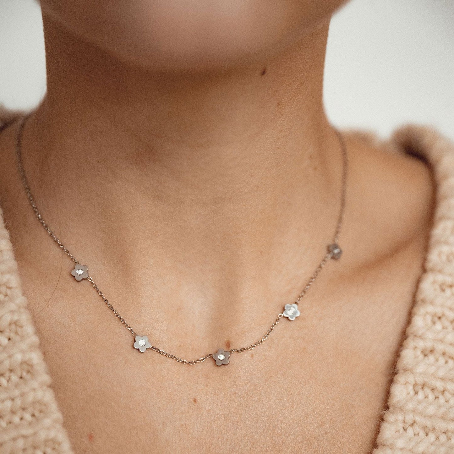 Petite Flower Charm Necklace Silver