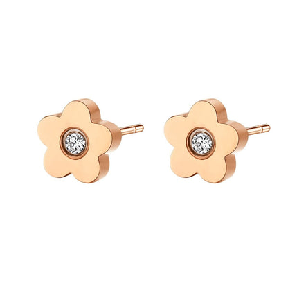 Petite Flower Stud Earrings Rose Gold
