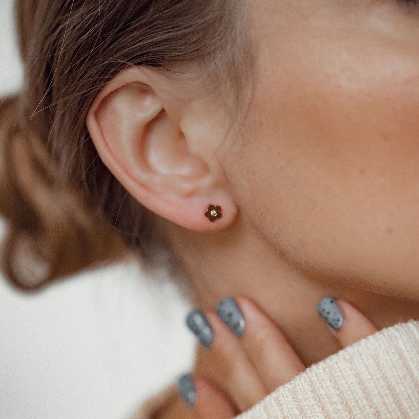 Petite Flower Stud Earrings Rose Gold