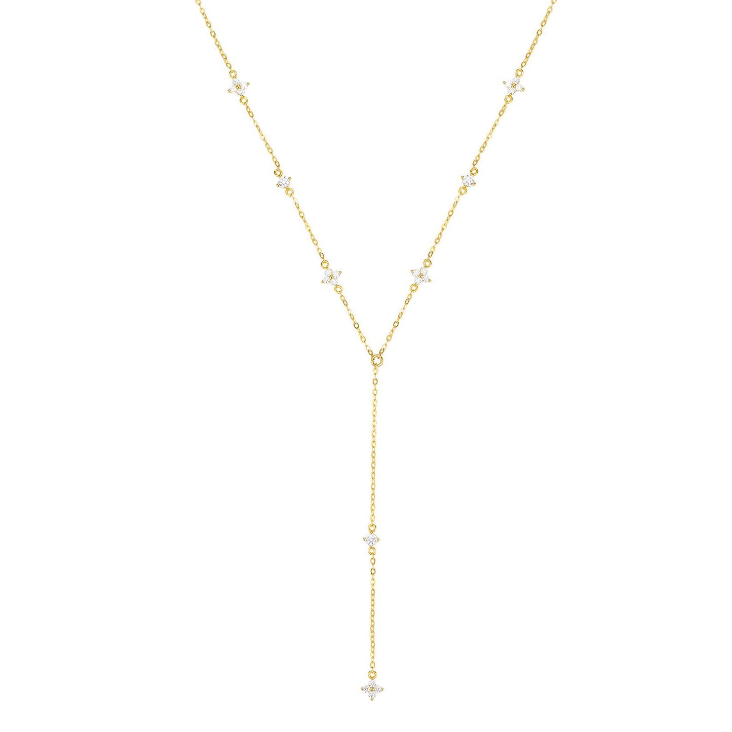 Posy Y Chain Necklace Sterling Silver Gold