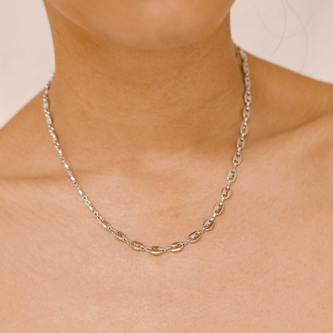 Puffed Mariner Chain Necklace Silver
