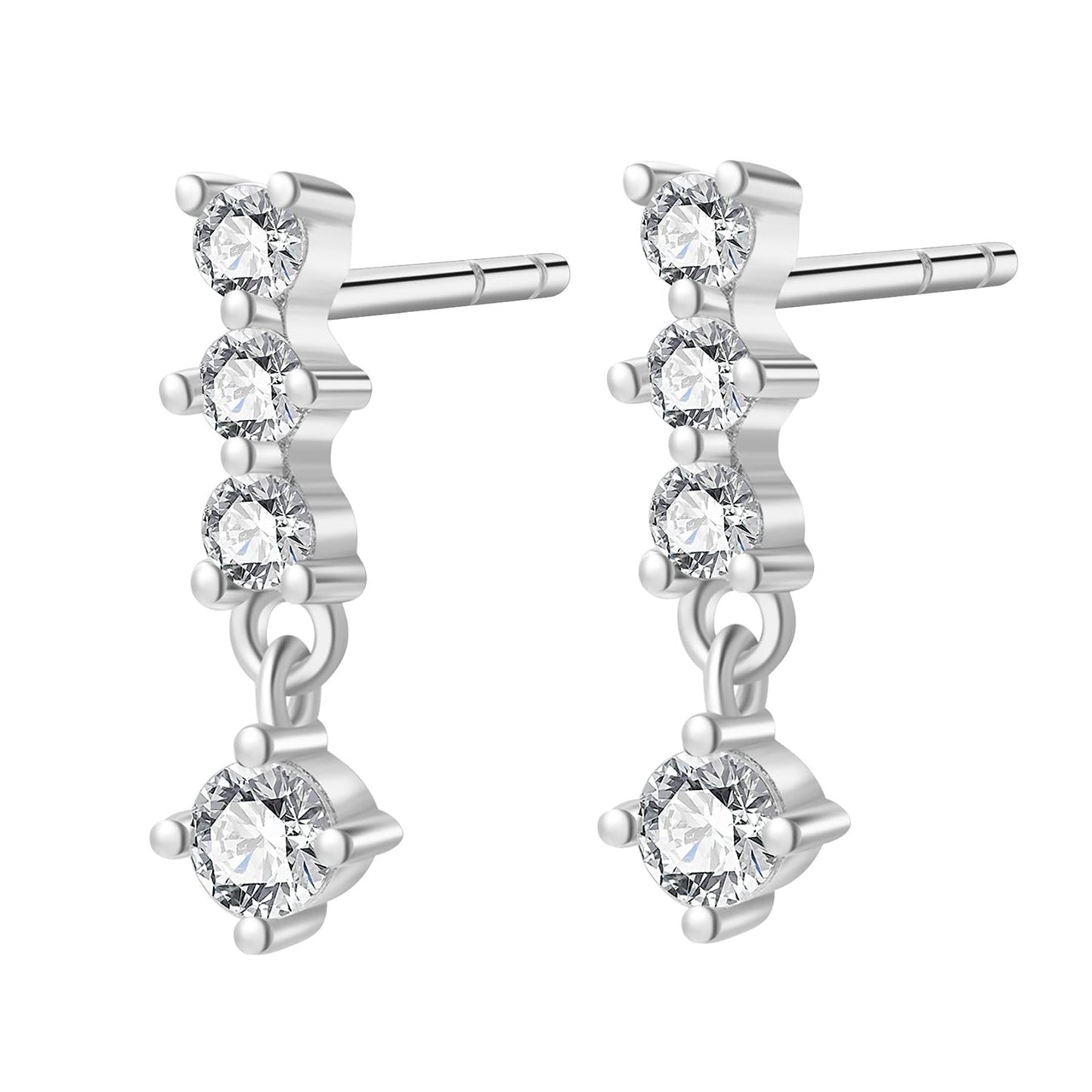 Quartet Drop Stud Earrings Sterling Silver