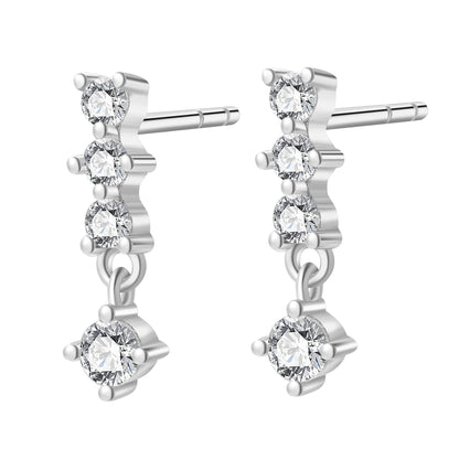 Quartet Drop Stud Earrings Sterling Silver