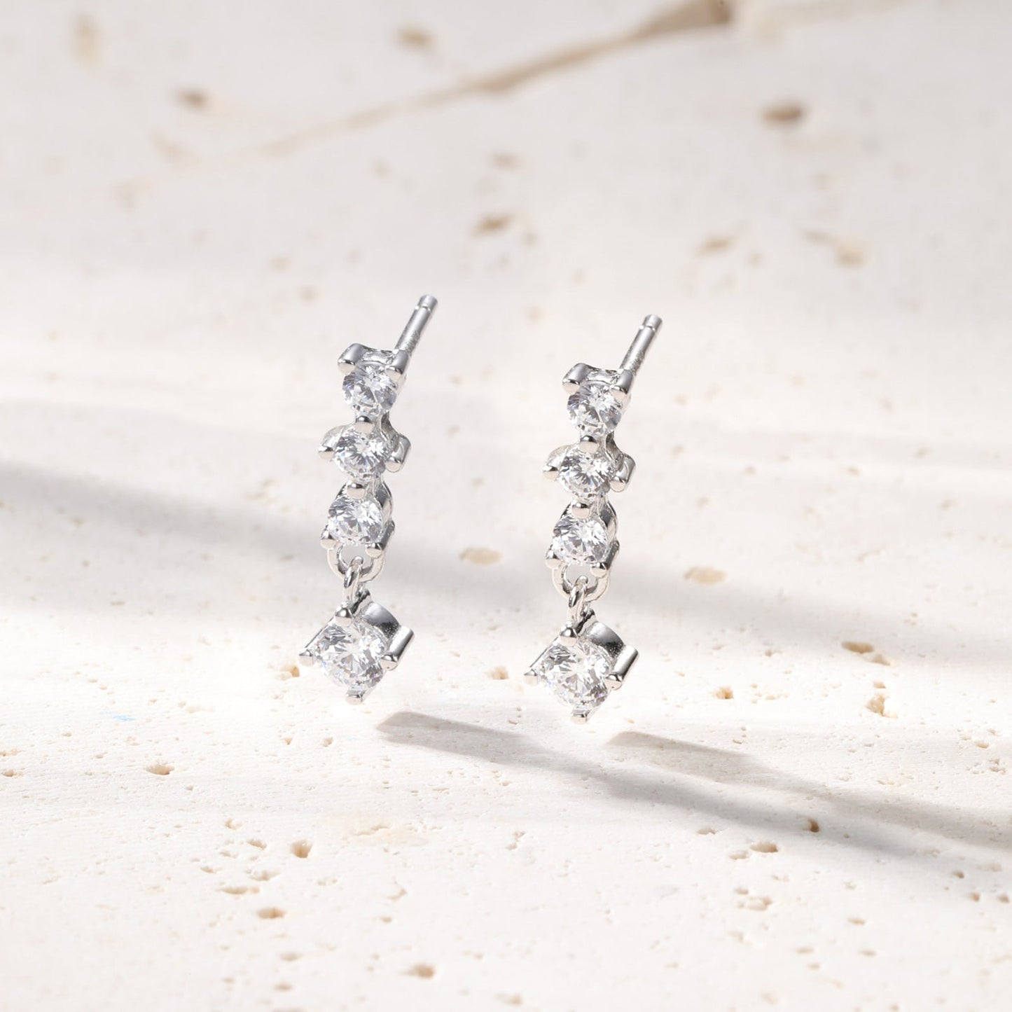 Quartet Drop Stud Earrings Sterling Silver