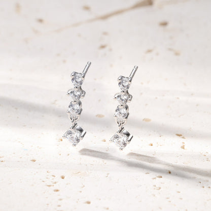 Quartet Drop Stud Earrings Sterling Silver