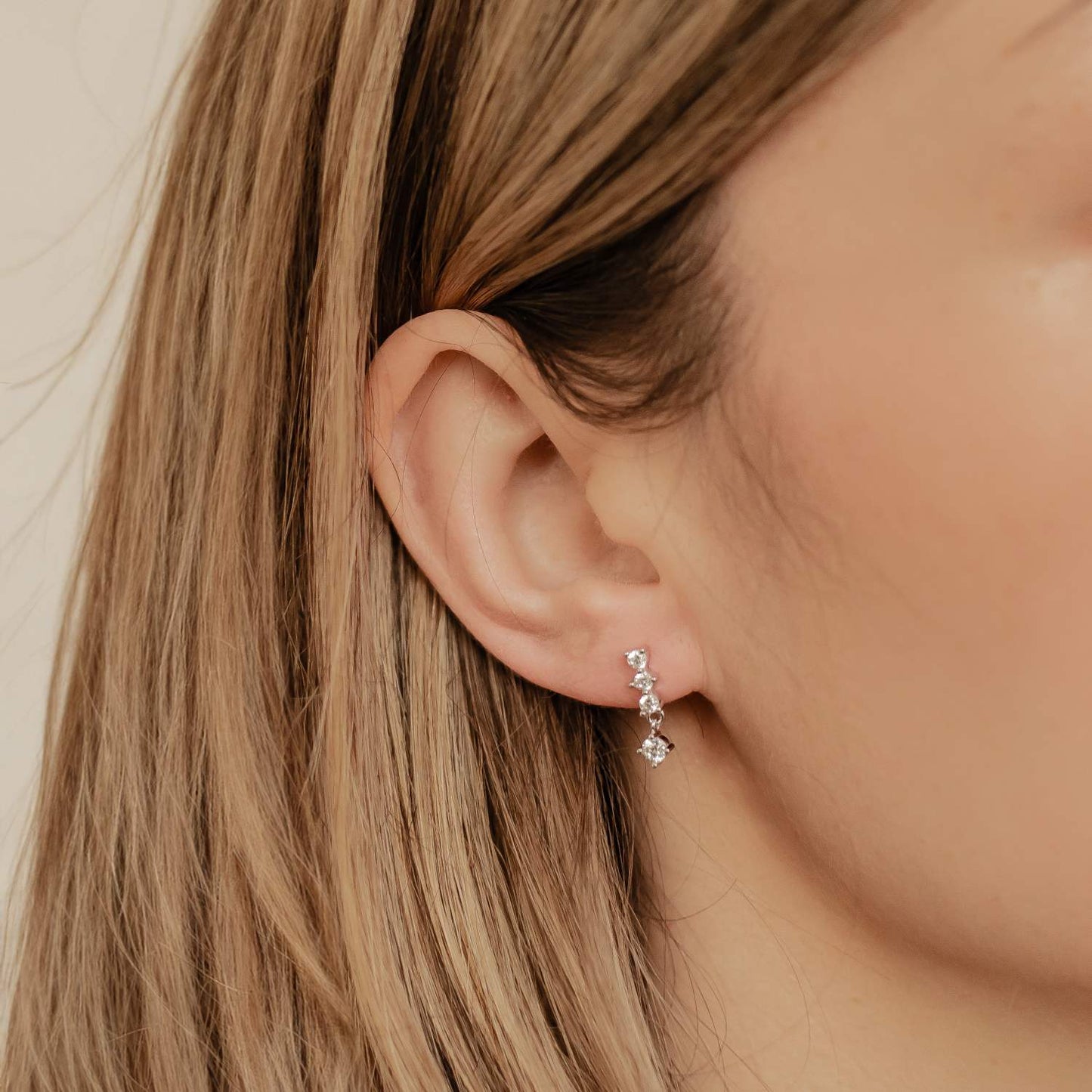 Quartet Drop Stud Earrings Sterling Silver