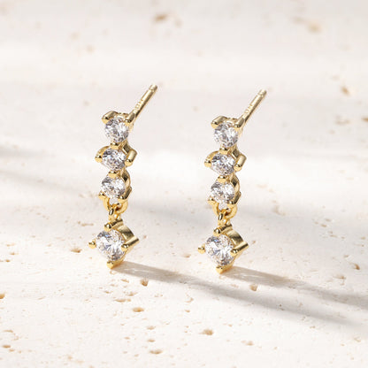 Quartet Drop Stud Earrings Sterling Silver