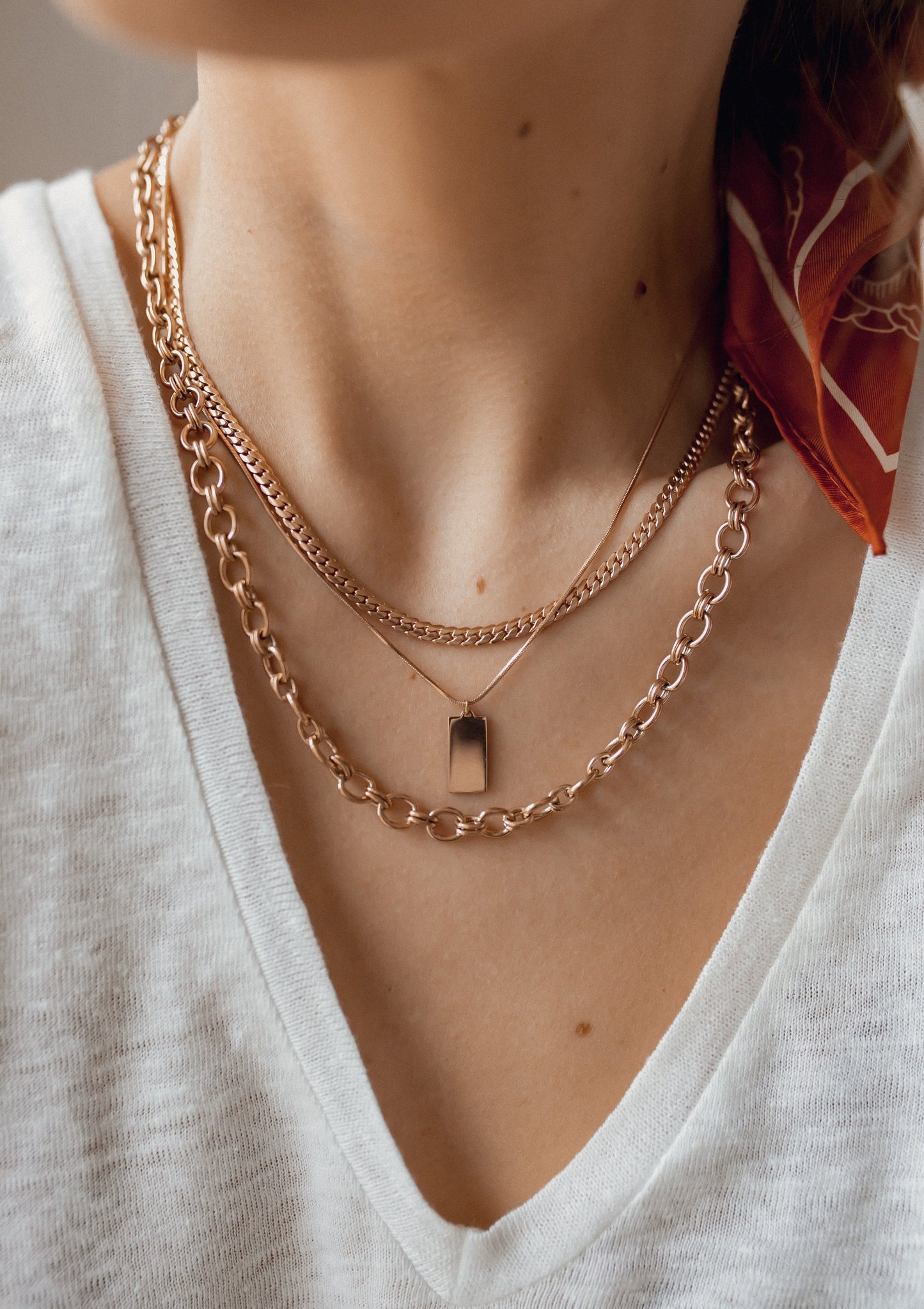 Rectangle Pendant Necklace Rose Gold