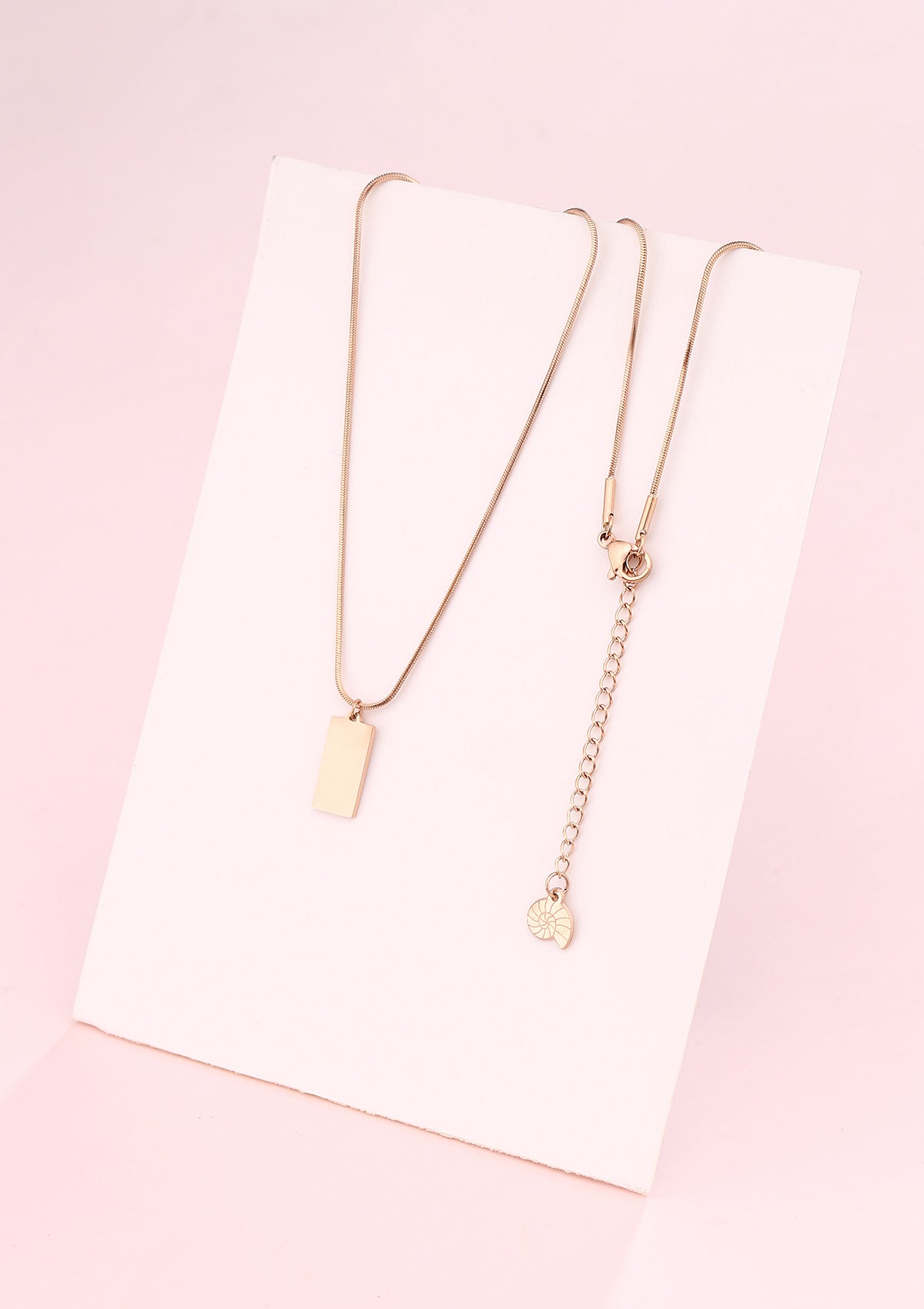 Rectangle Pendant Necklace Rose Gold