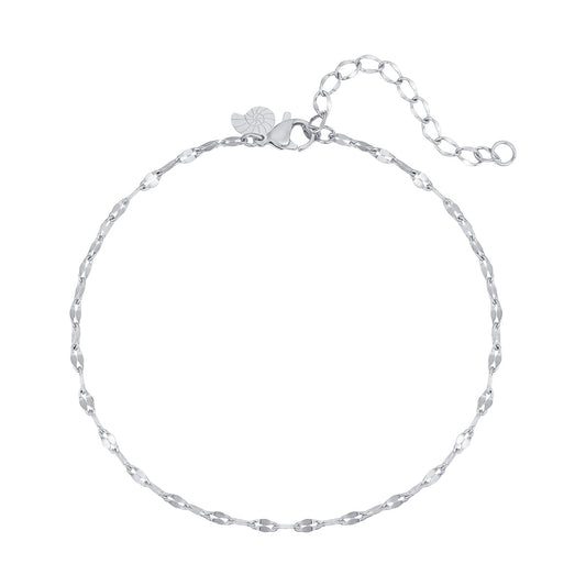 Flattened Rolo Chain Anklet Silver