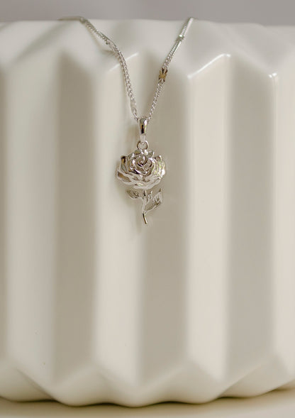 Rose Pendant Necklace Sterling Silver