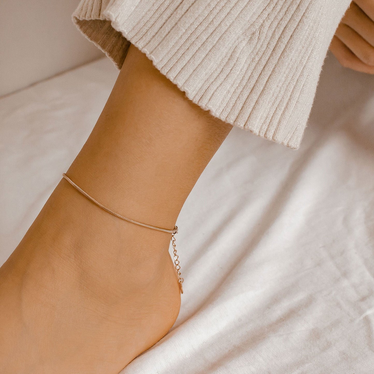 Round Snake Chain Anklet Rose Gold