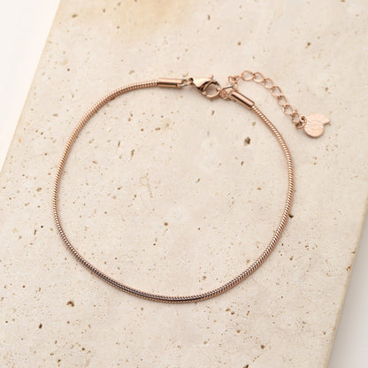 Round Snake Chain Anklet Rose Gold