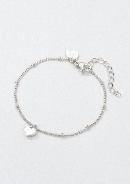 Shell Heart Pendant Chain Bracelet Silver