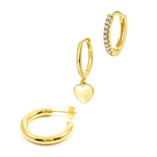 Single Hoop Earrings Set Gold Plated Stacking Jewellery