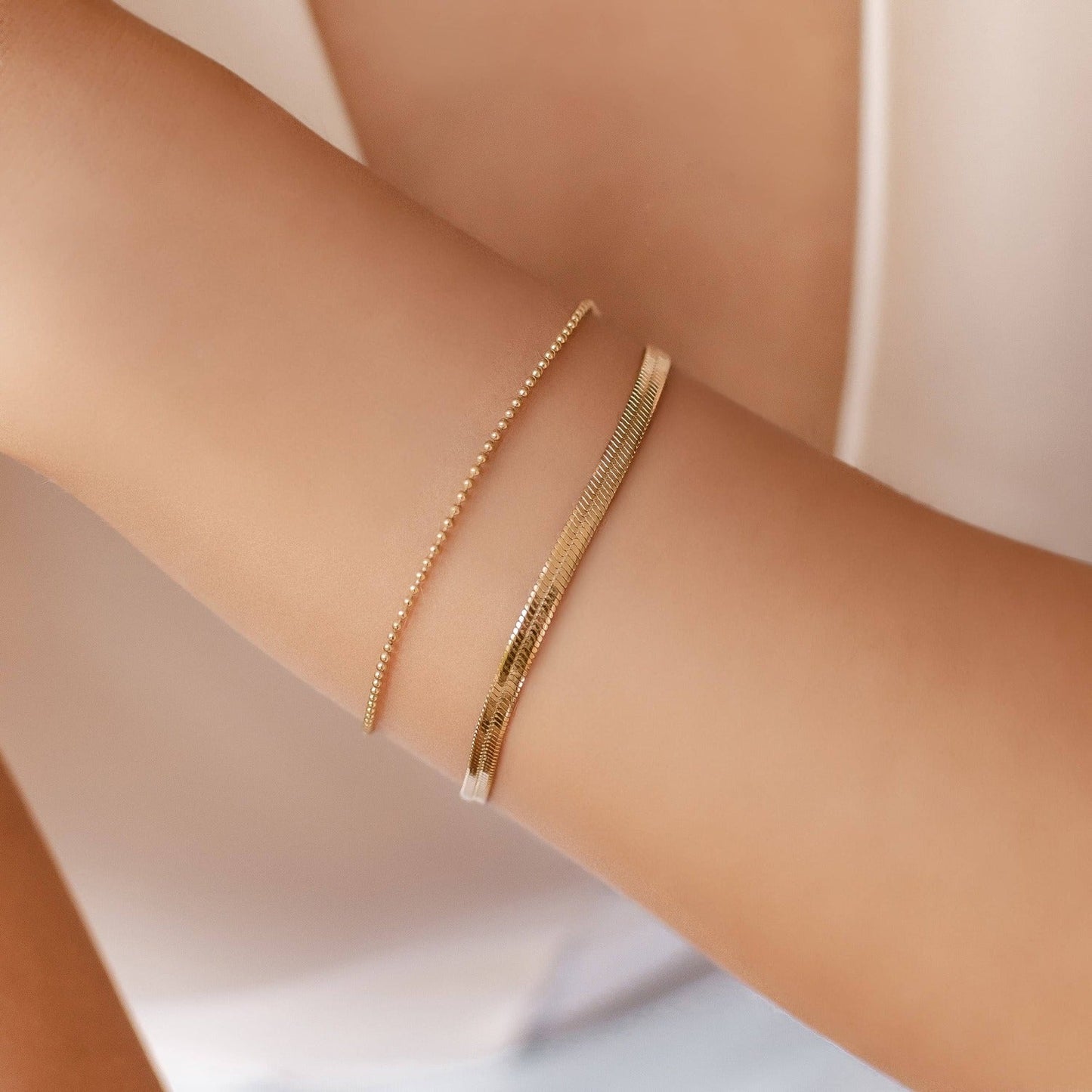 Snake and Bead Chain Bracelet Set