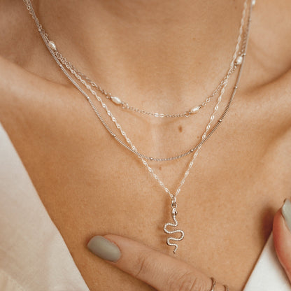 Snake Pendant Necklace Sterling Silver