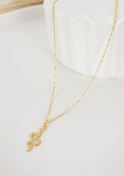 Snake Pendant Necklace Sterling Silver Gold