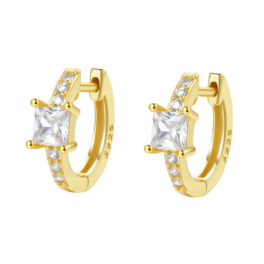 Square Gemstone Huggie Earrings Sterling Silver Gold