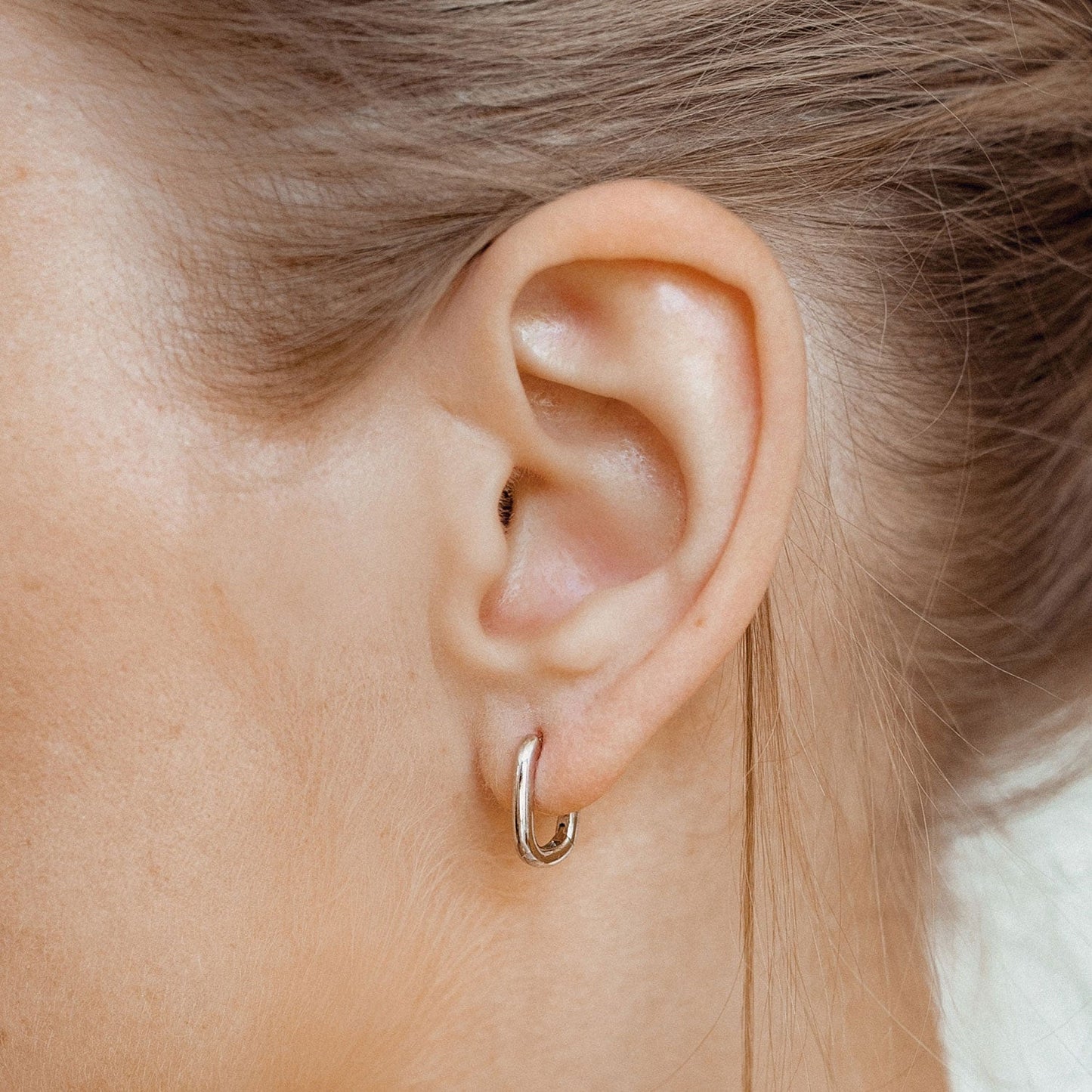 Oval Hoop Huggie Earrings Sterling Silver Gold