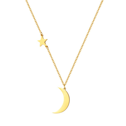 Star and Moon Pendant Necklace Gold