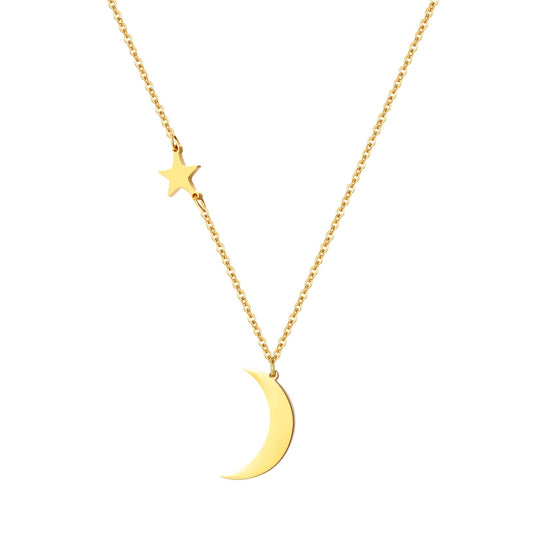 Star and Moon Pendant Necklace Gold