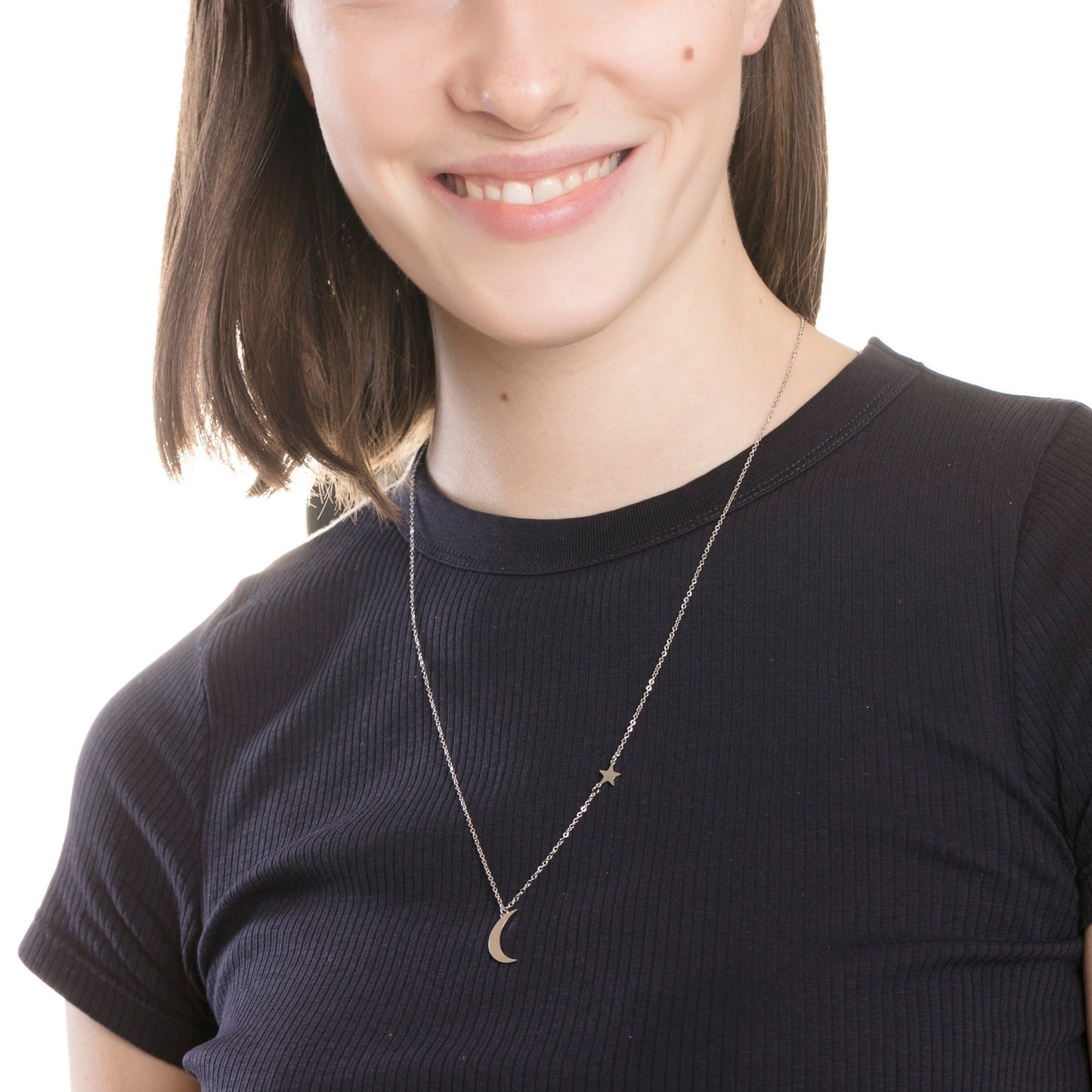Star and Moon Pendant Necklace Silver