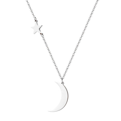 Star and Moon Pendant Necklace Silver
