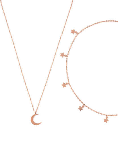 Star Choker Moon Necklace Jewelry Set Rose Gold