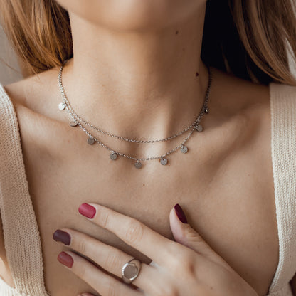 Textured Circle Layered Necklace Silver