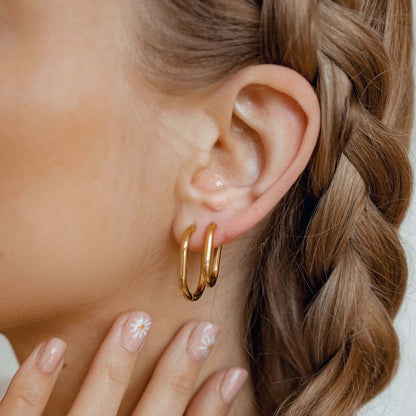 Thin Oval Hoop Earring Set Stainless Steel