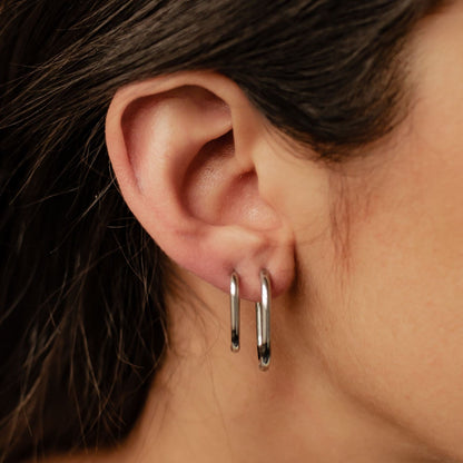 Thin Oval Hoop Earring Set Stainless Steel