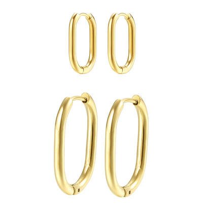 Thin Oval Hoop Earring Set Stainless Steel