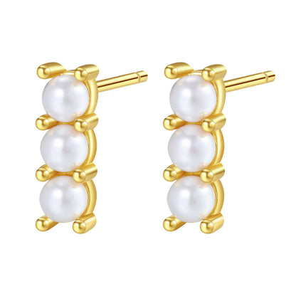 Trio Pearl Bar Stud Earrings Sterling Silver