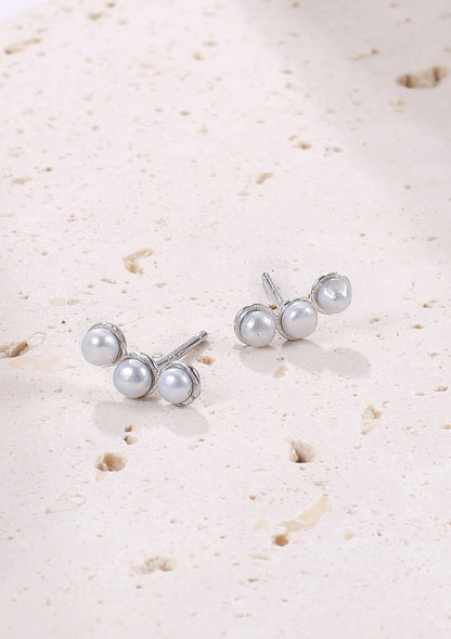 Trio Pearl Stud Earrings Sterling Silver